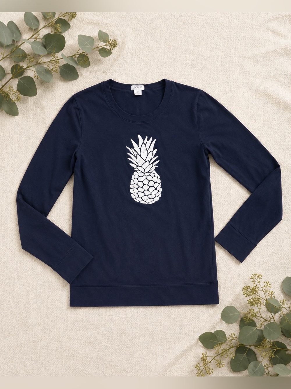 J.Crew Navy Pineapple Embroidered Lightweight Sweater Long Sleeve Top